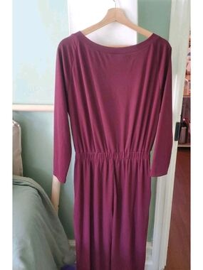 HALARA Long Sleeve Elastic Waist Dress in Burgundy